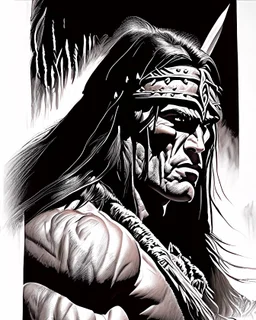 Art illustration lineal art Conan el Bárbaro, calidad ultra, hiperdetallado, 12k