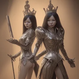 hitomi tanaka, long black hair, full body, statue bionic android, Unreal Engine 5, highly detailed, highest quality, digital painting, complex 3d render, unreal engine render, insane detail, intricate photograph quality, magnificent, majestic, highly intricate, Realistic photography, grand hall, wicked throne, holding scepter, crown of barbwire, dark color palette, metallic, highly detailed, highest quality, digital painting