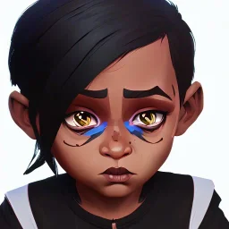 Portrait of an adorable dark skinned witch toddler with black hair