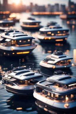 a few modular house boats that looks like a dark twisted alien space ship in advanced hi tech dock, bokeh like f/0.8, tilt-shift lens 8k, high detail, smooth render, down-light, unreal engine, prize winning