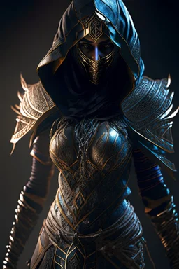 Iconic Arabian assassin, armor, full body, dark, stunning portrait, dynamic shot, vivid, richly saturating colors, legs, full face, cinematic atmosphere, immersive, global lighting, complex shadows, reflections, octane rendering, hyper-realistic, unparalleled detail Her, 8K, Groundbreaking, Epitome of Concept Art, Material-Based Rendering, Dynamic Angles, Complex Textures, Subsurface Dispersion, Timeless Masterpiece, AI-Enhanced, GAN, Ray Tracing, Depth of Field, Neural Network, Riding a Horse