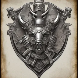 coat of arms of an city of blacksmith with tatoos, very detailed, black