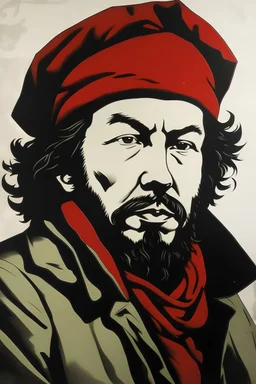 Alexander Pushkin in the classical Che Guevara poster with a beret
