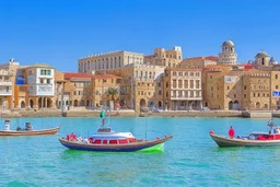 image taken of jaffa, by the sea shore, old stunning buildings, 4k, masterpice, award wining picture, realistic, higly detailed, in style of city of numemor from lord of the rings,