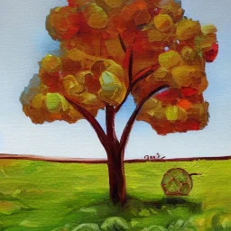 Oil painting style turtle and apple tree