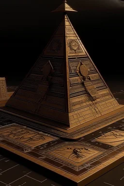 A brown and bronze summit with a spaceport designed in ancient Egyptian hieroglyphics painted by Leonardo da Vinci
