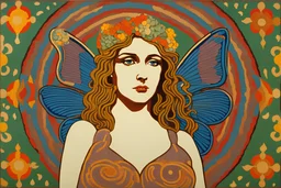colorful psychedelic painting of ancient god psyche depicted in ancient mosaic art as a butterfly-winged woman by andy warhol