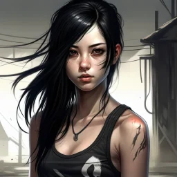 pretty girl, aged 15, black hair, dystopia, athletic