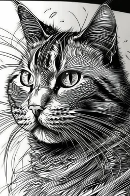 Amazing drawing of a cat with scribbles by pen