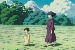 A poignant image of the mutated creatures cautiously approaching Yui, who extends a gentle hand towards them. The background shows the desolate, pollution-ridden landscape outside the biodome.