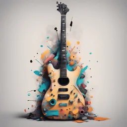 Fatal Order in cute junk art style. Make me a picture of an electric guitar. The electric guitar must be standing