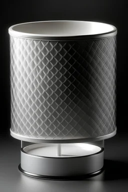 Metalic grid base lamprod with a big white linen round lampshade