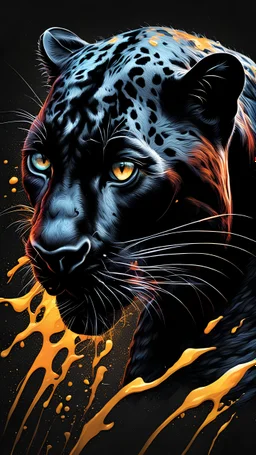 Panther, Line Art, Black Background, Ultra Detailed Artistic, Detailed Gorgeous Face, Natural Skin, Water Splash, Colour Splash Art, Fire and Ice, Splatter, Black Ink, Liquid Melting, Dreamy, Glowing, Glamour, Glimmer, Shadows, Oil On Canvas, Brush Strokes, Smooth, Ultra High Definition, 8k, Unreal Engine 5, Ultra Sharp Focus, Intricate Artwork Masterpiece, Ominous, Golden Ratio, Highly Detailed, photo, poster, fashion, illustration