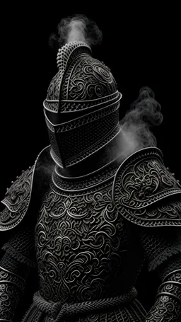 intricate ancient armor, ancient background, elegant, grey and black smoke, stunning, render,