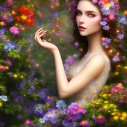 bright fairy, beautiful portrait, flowery landscape