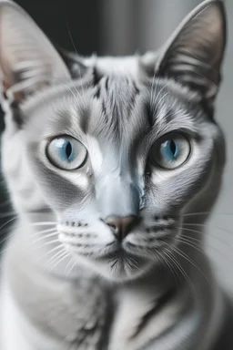 a beautiful, slim, blue-grey she-cat with blue eyes