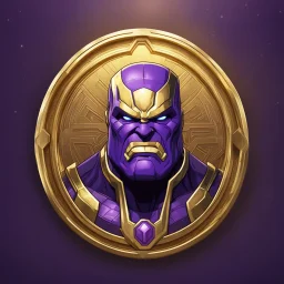 thanos logo animated inside a golden medalion