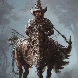 Insanely detailed photograph of an “portrait of an D&D Echo Knight ” with intricate half plate chest armor, intricate embroidered cowboy hat, handsomely clear face and hyperdetailed painting by Ismail Inceoglu Huang Guangjian and Dan Witz CGSociety ZBrush Central fantasy art album cover art,8K, hdr, romantic, mysterious, ominous, hands focused on a D20, jewelry, motivated