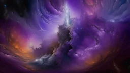 A purple space nebula with spirits painted by Gustave Courbet