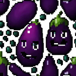 Highly detailed high quality pixelated art giant eggplant emoji, graphic design, dark aura background