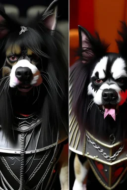 little dog , with the same make-up of the demon from the band KISS ,