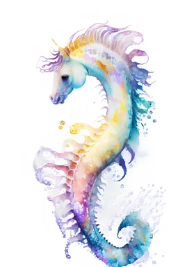 Vibrant Watercolor Sea Horse Clip Art, realistic, white background, high definition, 8K