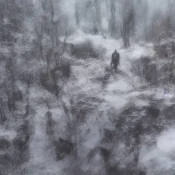 photograph, hyperreal, lost, feeling, person, biped, winter landscape, ice field, crystals, surreal, dreamlike, foggy