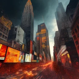 huge monster, destroying downtown New York city, dramatic, dramatic lighting, volumetric lighting, hyperrealism, 8k, high quality, photorealistic, lot of details