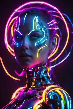 Photography Visual Art Cyborg Girl in Neons Light Art