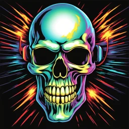 Skull being electrified, 80s airbrush artwork style, bright colored retro ... pixel art 16bit retro style ..