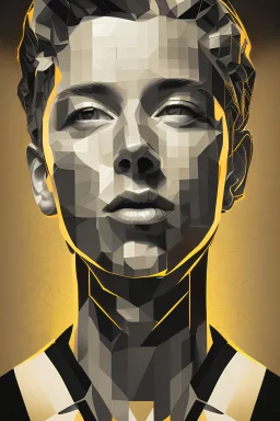 Pop art, Cubist portrait, collage, goldblocks, brutalism, graffiti black and white portrait by Christian Hilfgott Brand, behance contest winner, pop surrealism, behance hd, dc comics, reimagined by industrial light and magic gold, watercolor
