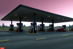  highway gas station ,country, night lighting , realistic, unity engine, cinematic lighting, scriptable render pipeline.