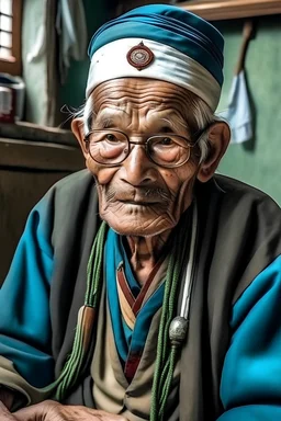old doctor from Himalaya region of Nepal working in the hospital