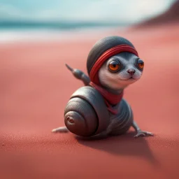 elongated female ninja dog snail witch on the red sand beach ,bokeh like f/0.8, tilt-shift lens 8k, high detail, smooth render, down-light, unreal engine