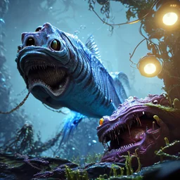 fluid ink angler fish creature, unreal engine 5, 8k resolution, photorealistic, ultra detailed