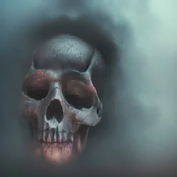 abstract photographic camera mixed with skull in dirty style. fog and smoke in atmosphere. bokeh, lens flare. Dark mood. Dripping paint. oil on canvas, mixed media, high detailed.