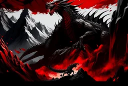 mountains, red and black, temple, dinosaur