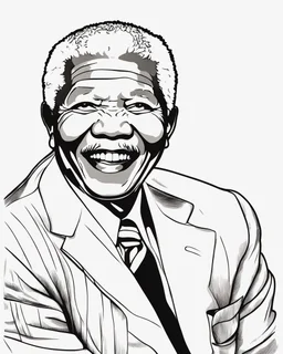 Outline art for coloring pages with Nelson Mandela, white background, cartoon character, sketch style, only use outline, line art, white background, no shadows and well and clear outline