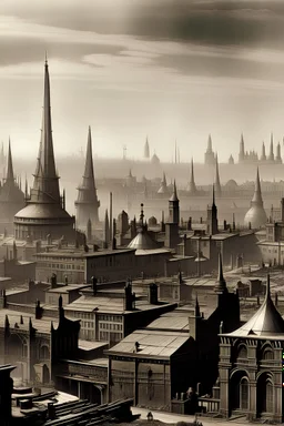 an Victorian era photograph of an elf city skyline
