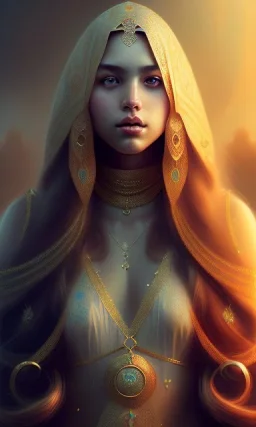 Arab princess , cute, beautiful, long hair, wavy hair, black eyes, head and shoulders portrait, 8k resolution concept art portrait by Greg Rutkowski, Artgerm, WLOP, Alphonse Mucha dynamic lighting hyperdetailed intricately detailed