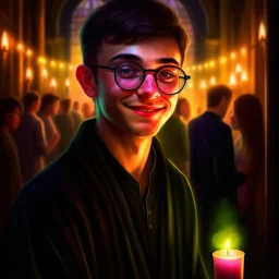 portrait of blessed young priest beauty, wild goblin birthday party on stonebridge background , motion blur, 8k, downlight, soft light, depth of field, photorealism, trending on art station, lotsa detail