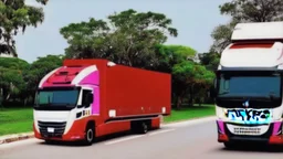 A police Tesla Cybertruck is chasing a Tesla 'Model S Plaid' at top speed, across Chichen Itza, in Mexico. CINEMATIC. WIDE ANGLE LENS.