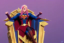 Supergirl sitting in the throne of England as its Queen.