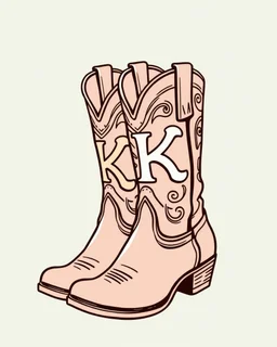 a pair of cowgirl boots with a large "K" in the pattern on the side of the closer boot. Vector illustration with thicker smooth linework