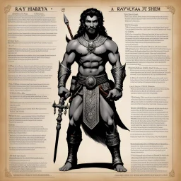 character concept sheet with AD&D statistics and characteristics, [high res photo by Ray Harryhausen for Mahābhārata module B3] a character of Pāṇḍavas class of King: Sahadeva — Son of the Aśvins (Twin Gods of Healing and Intuition) Epithets: Ashvineya, Madreya Qualities: Wise, analytical, and introspective — the most intellectual of the five. Skilled in astrology and prophecy. Known for his quiet devotion and foresight; he knows much but keeps silent unless duty demands. Symbolic trait: The pow