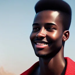 beautiful smooth realistic african male teen, run on dark cosmos background, dog еye, extremely sharp detail, finely tuned detail, ultra high definition, 8k, unreal engine 5, ultra sharp focus, accurate sword wings, positive smile