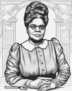 Outline art for coloring pages with Ida B. Wells, white background, sketch style, only use black outline, white background, no shadows and well and clear outline