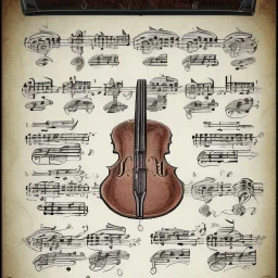 a Music notes, and instruments set in a fantasy world