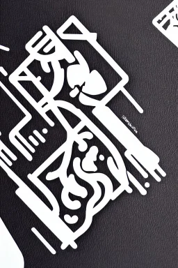 Logo, drone view, Diagrammatic drawing of a person curled up in a fetal position, extreme close up, black ink on silver paper