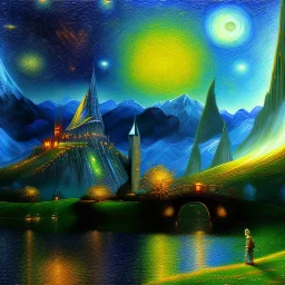 Epic Drawing of scenery of The LOTR estilo Van Gogh 4k